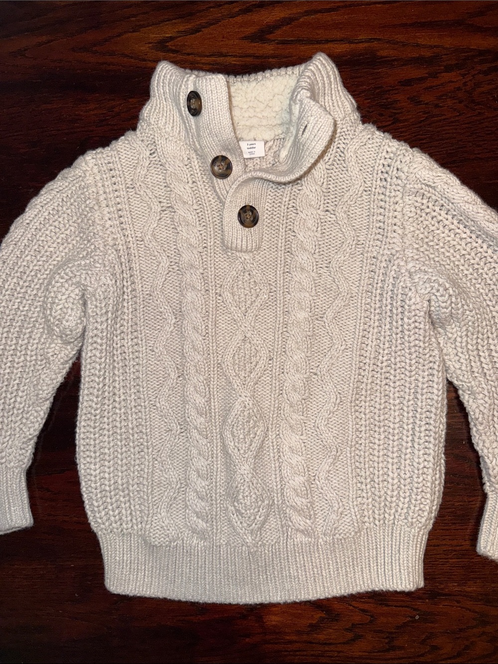 GAP Boys Cream Cable-Knit Button Mock Neck Sweater